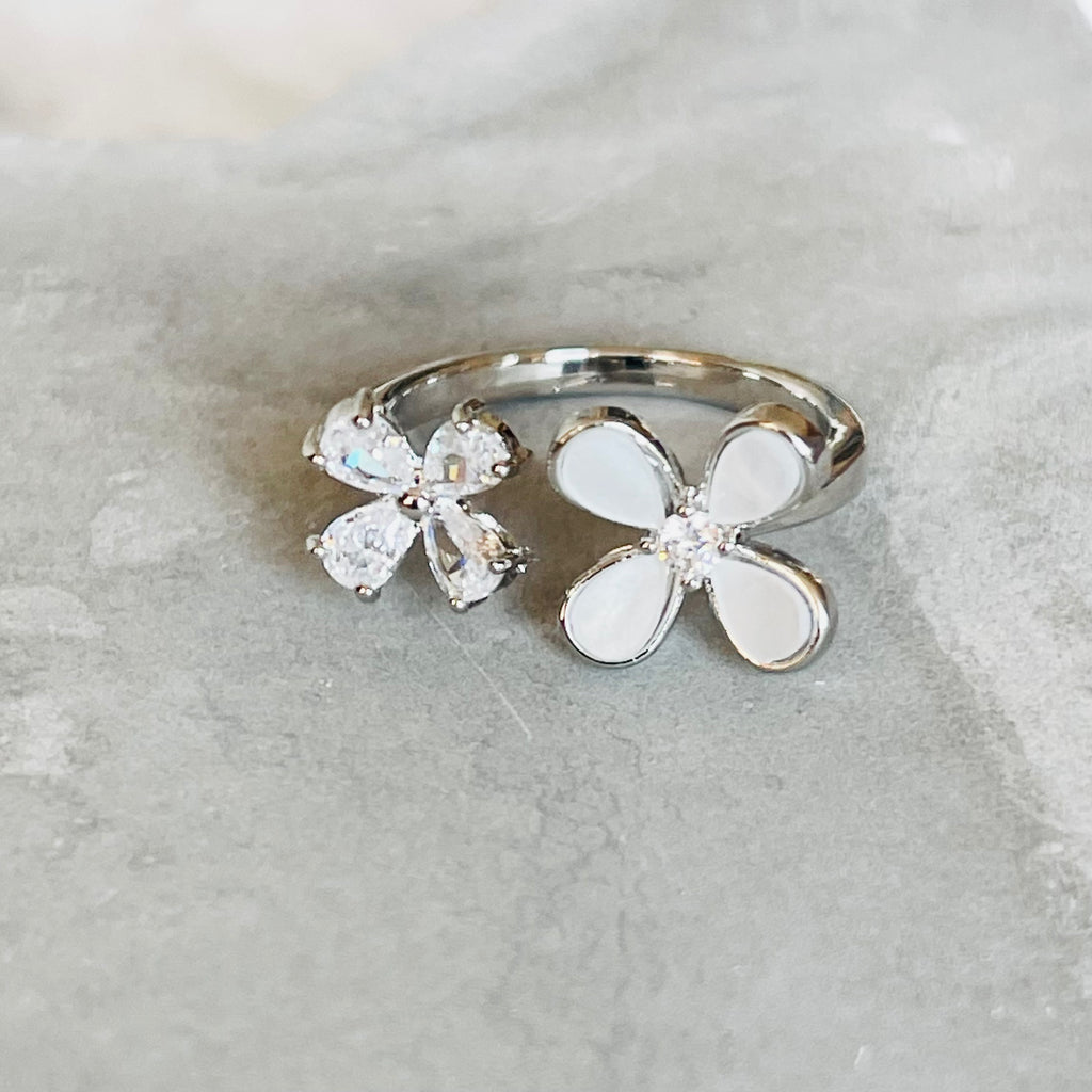 Four-Leaf Colorful Gemstone Butterfly Adjustable Ring, Cute