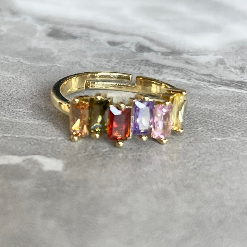 Colorful Shiny Gemstone Adjustable Stackable Ring, Vibrant