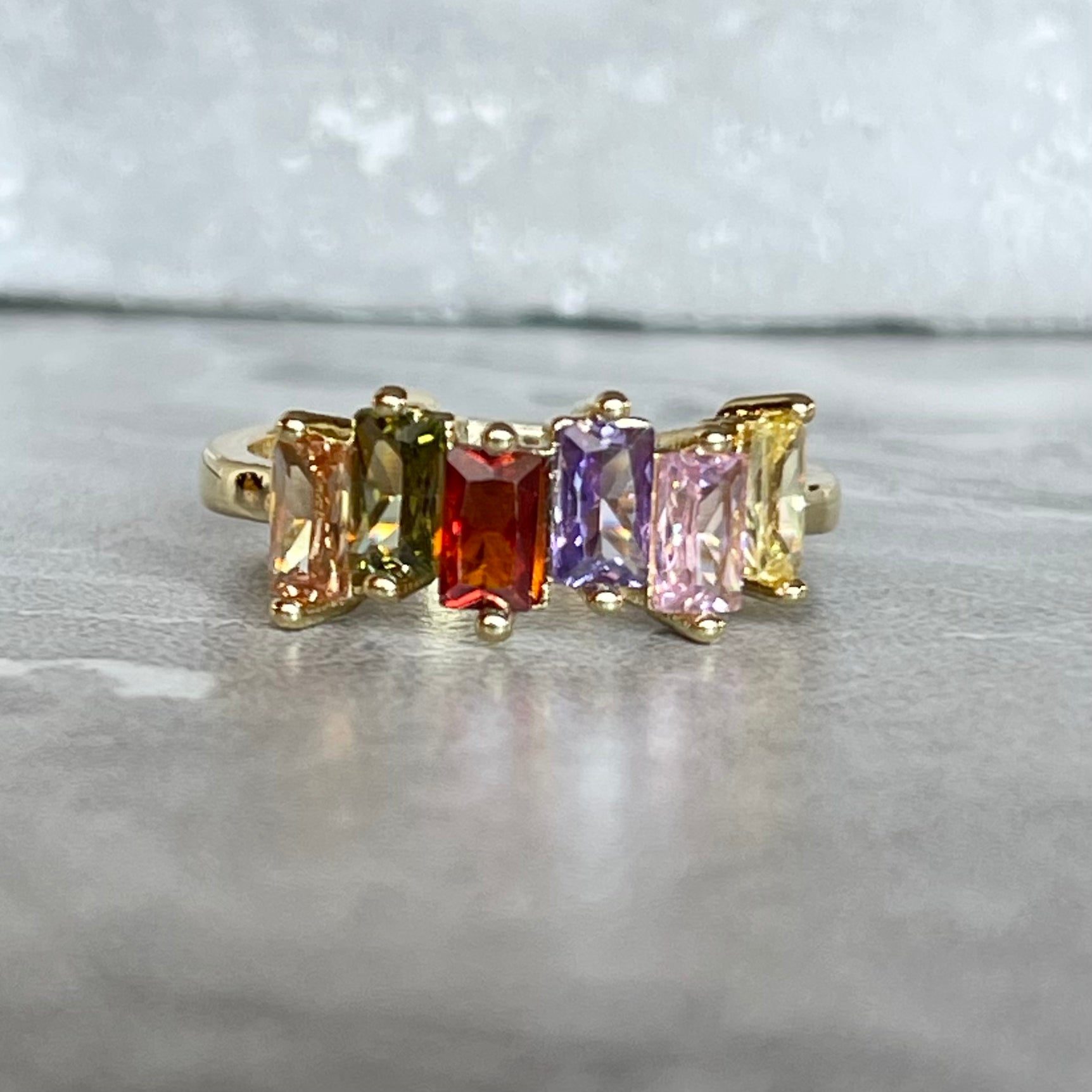 Colorful Shiny Gemstone Adjustable Stackable Ring, Vibrant