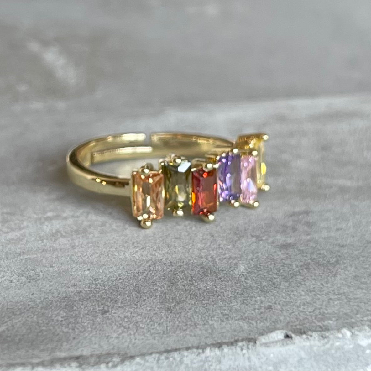 Colorful Shiny Gemstone Adjustable Stackable Ring, Vibrant