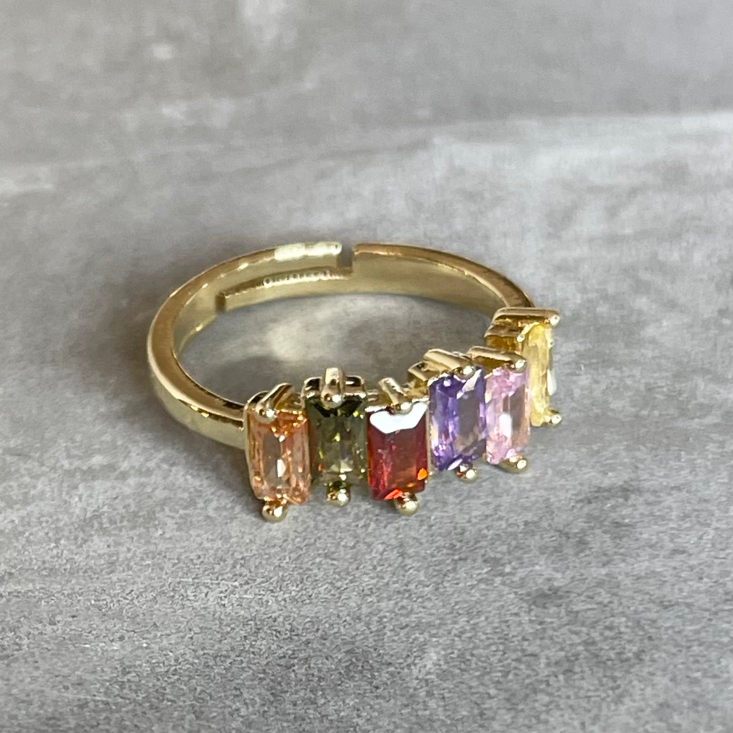 Colorful Shiny Gemstone Adjustable Stackable Ring, Vibrant