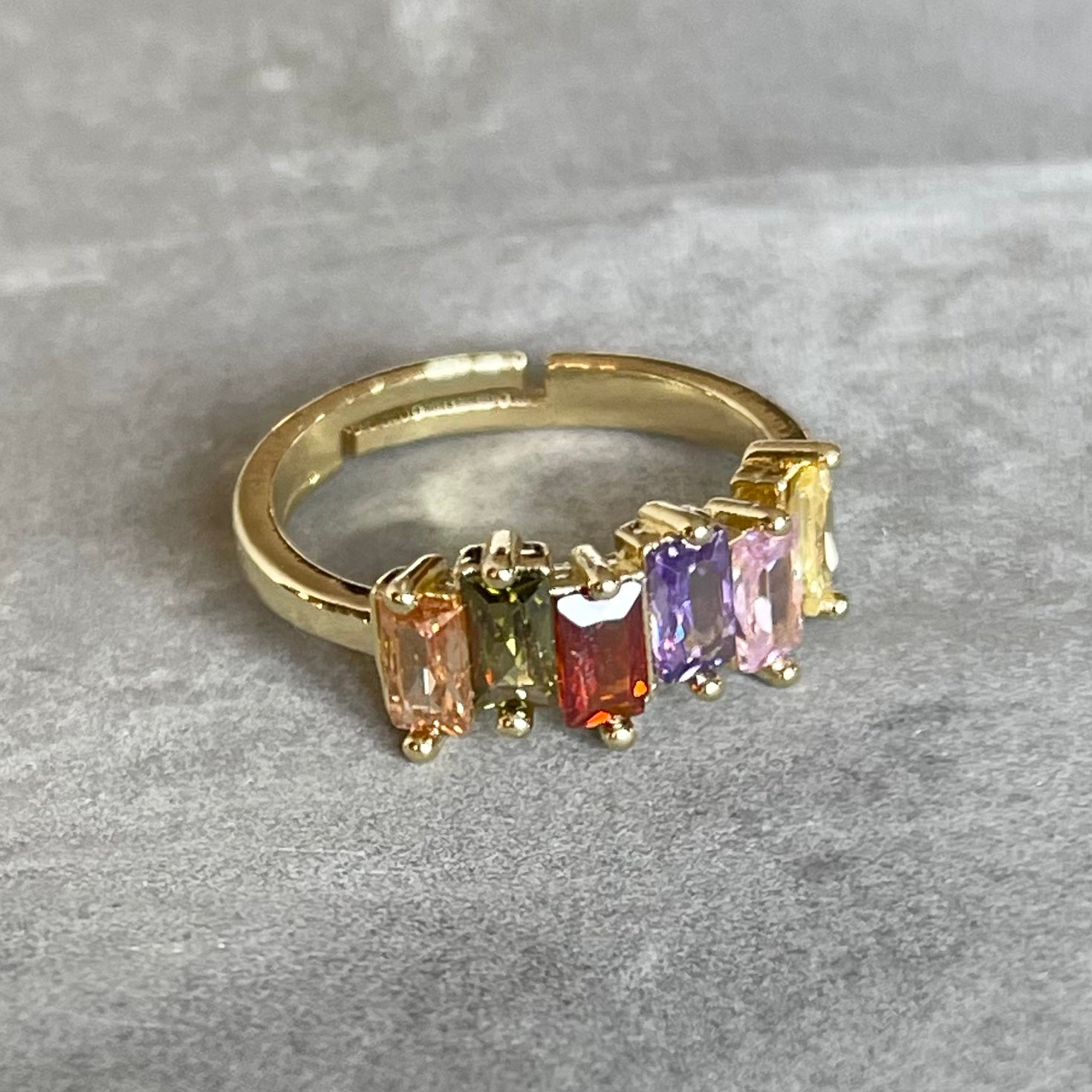 Colorful Shiny Gemstone Adjustable Stackable Ring, Vibrant