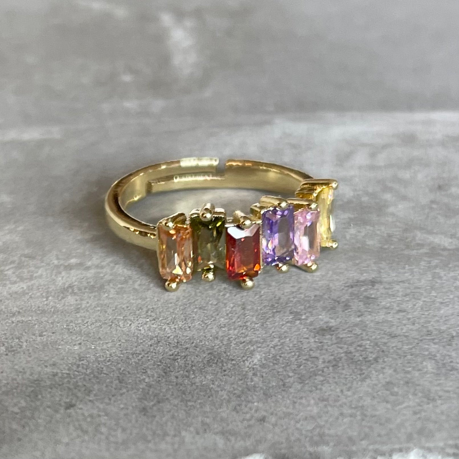 Colorful Shiny Gemstone Adjustable Stackable Ring, Vibrant