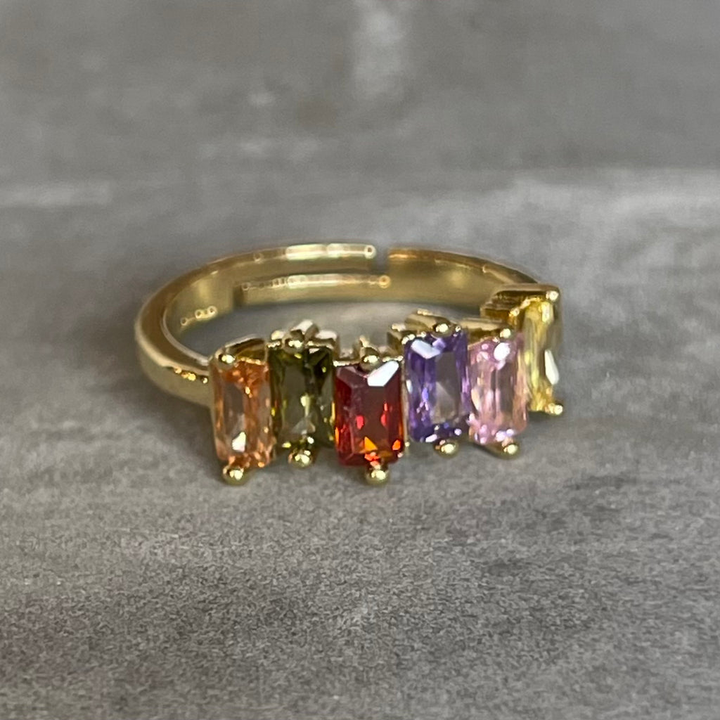 Colorful Shiny Gemstone Adjustable Stackable Ring, Vibrant