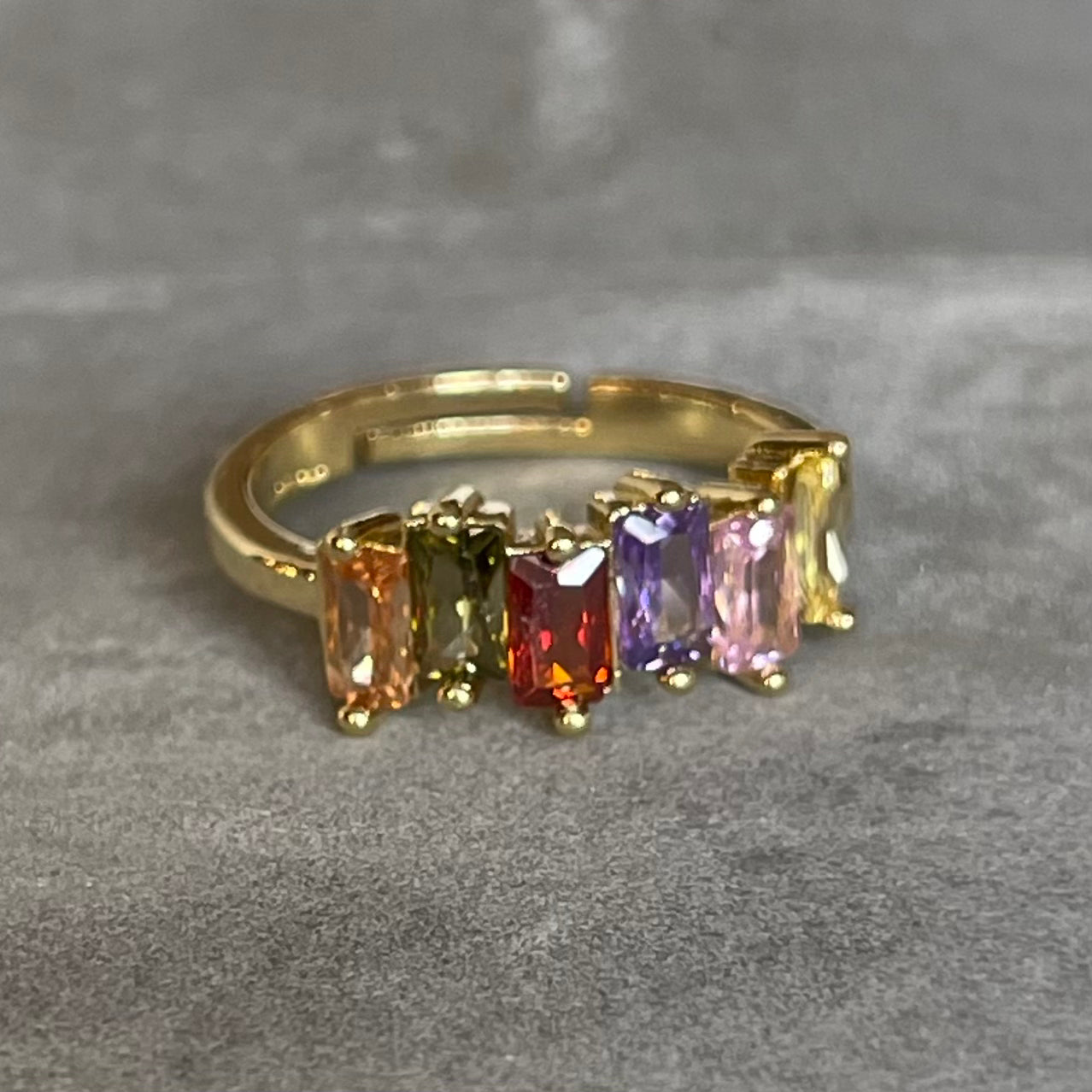 Colorful Shiny Gemstone Adjustable Stackable Ring, Vibrant