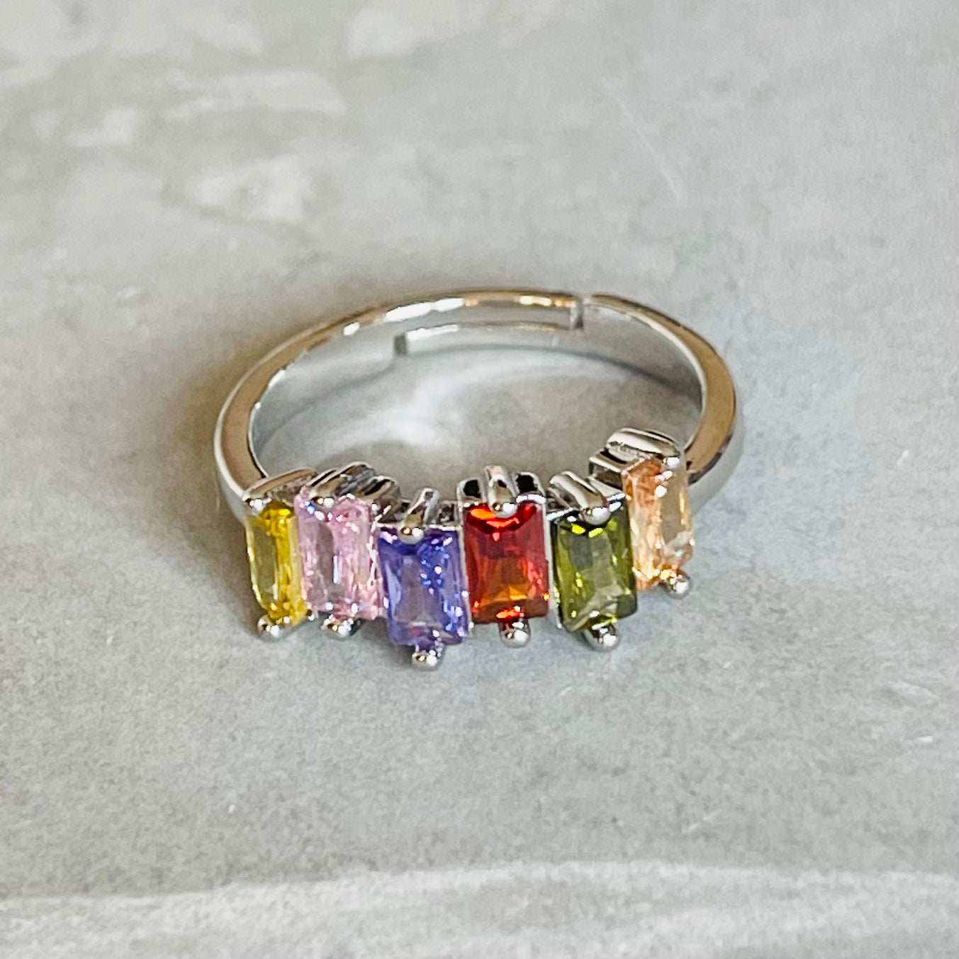 Colorful Shiny Gemstone Adjustable Stackable Ring, Vibrant