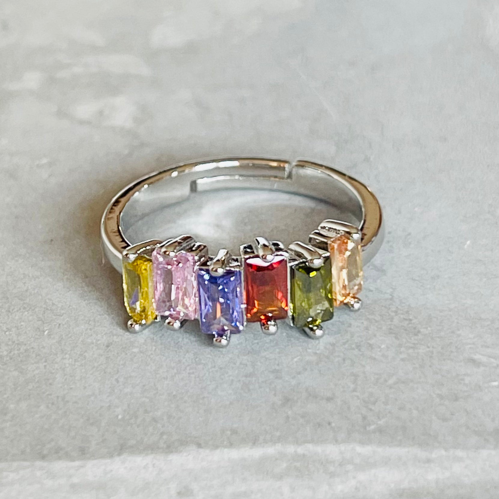 Colorful Shiny Gemstone Adjustable Stackable Ring, Vibrant