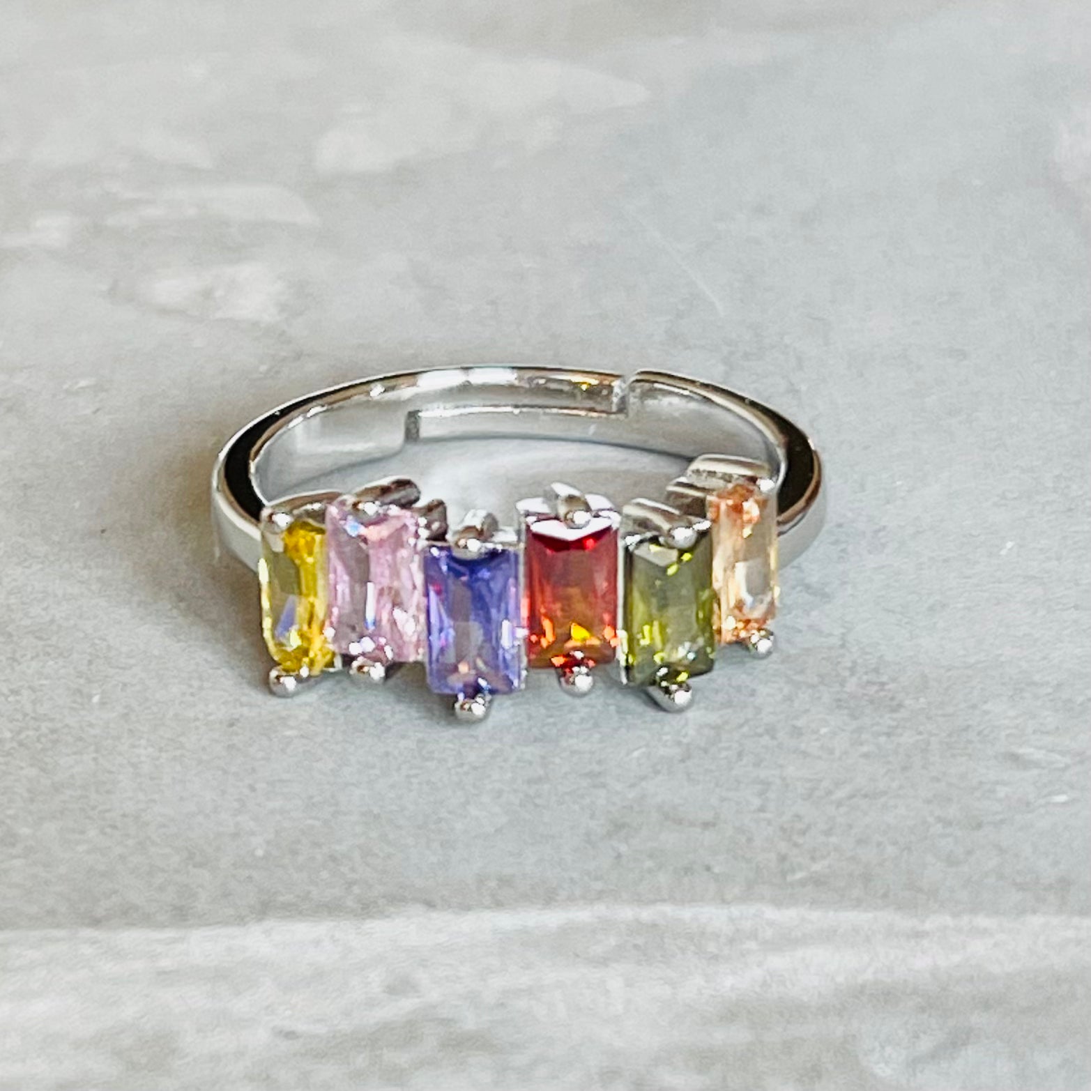 Colorful Shiny Gemstone Adjustable Stackable Ring, Vibrant