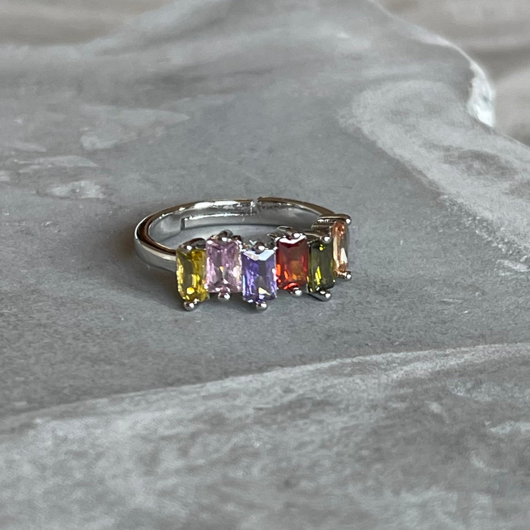 Colorful Shiny Gemstone Adjustable Stackable Ring, Vibrant