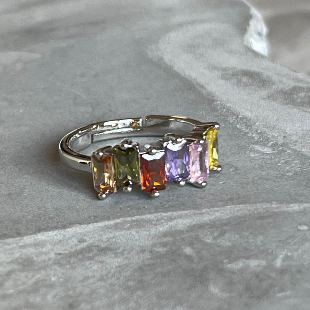 Colorful Shiny Gemstone Adjustable Stackable Ring, Vibrant