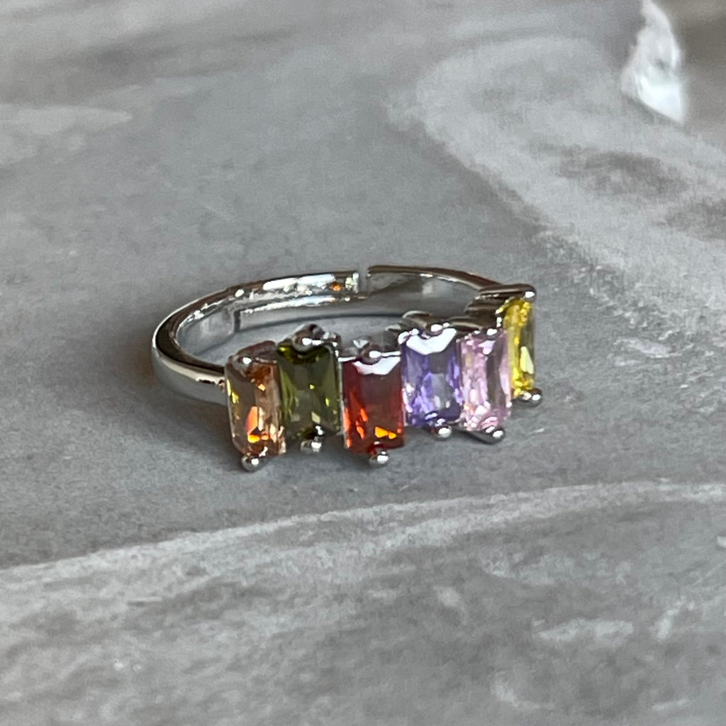 Colorful Shiny Gemstone Adjustable Stackable Ring, Vibrant