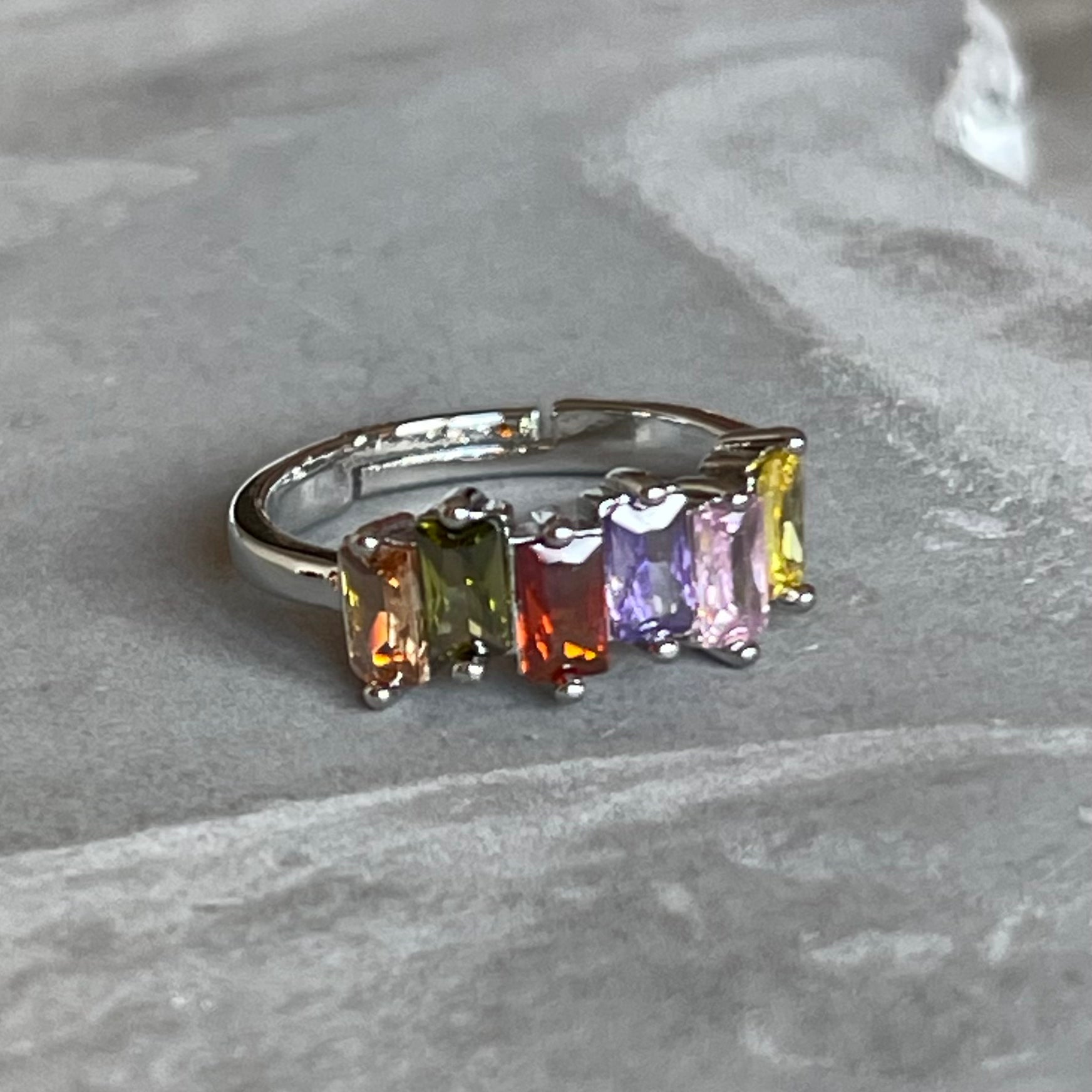 Colorful Shiny Gemstone Adjustable Stackable Ring, Vibrant
