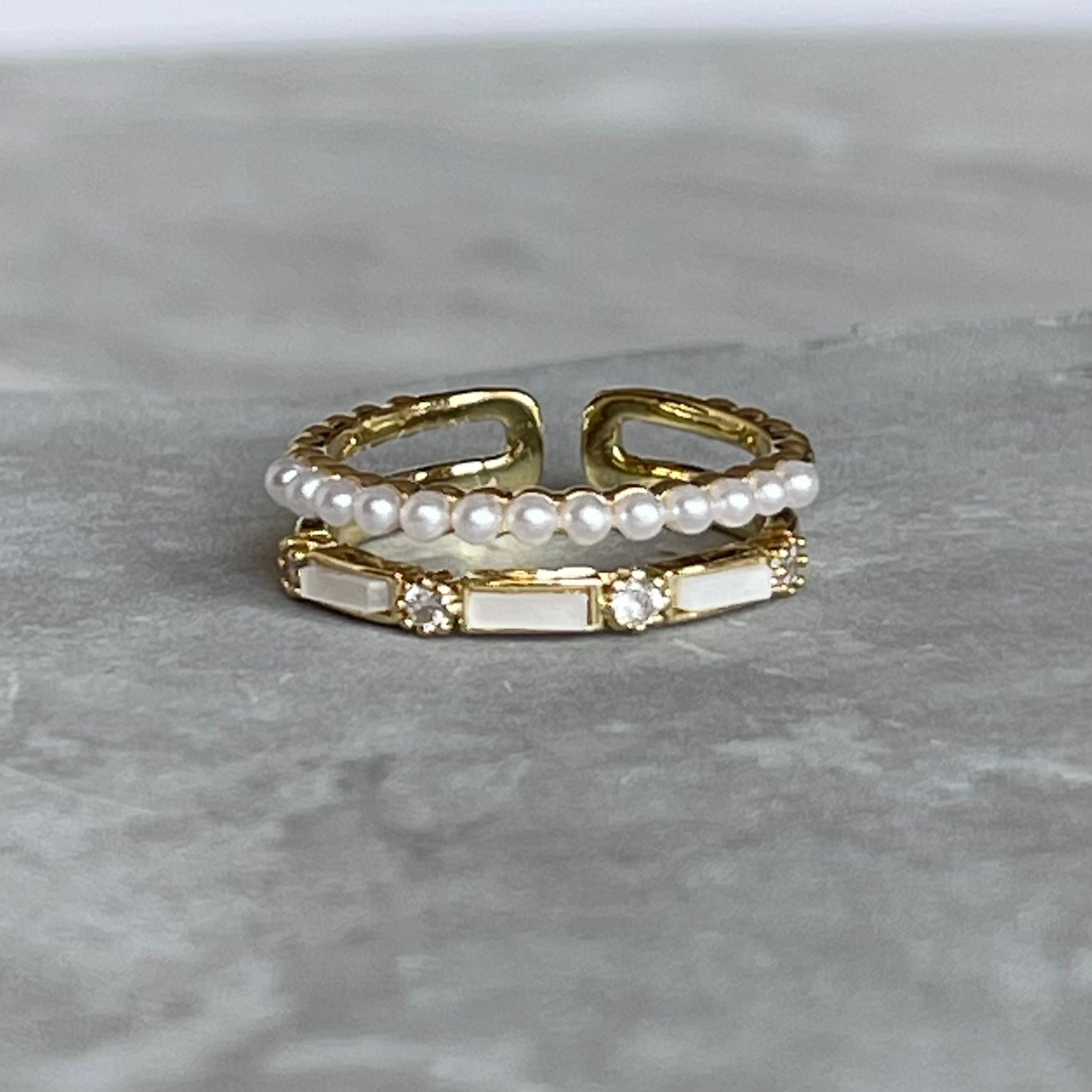 Minimal Modern Sparkling Gemstone Adjustable Ring, Sleek