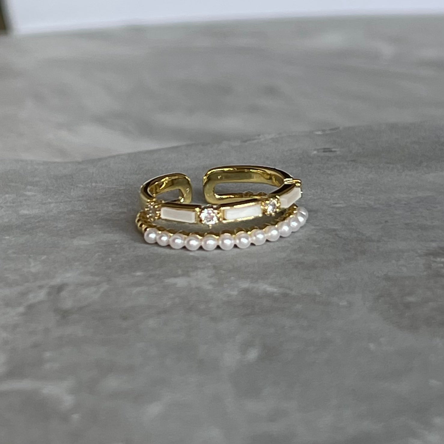 Minimal Modern Sparkling Gemstone Adjustable Ring, Sleek