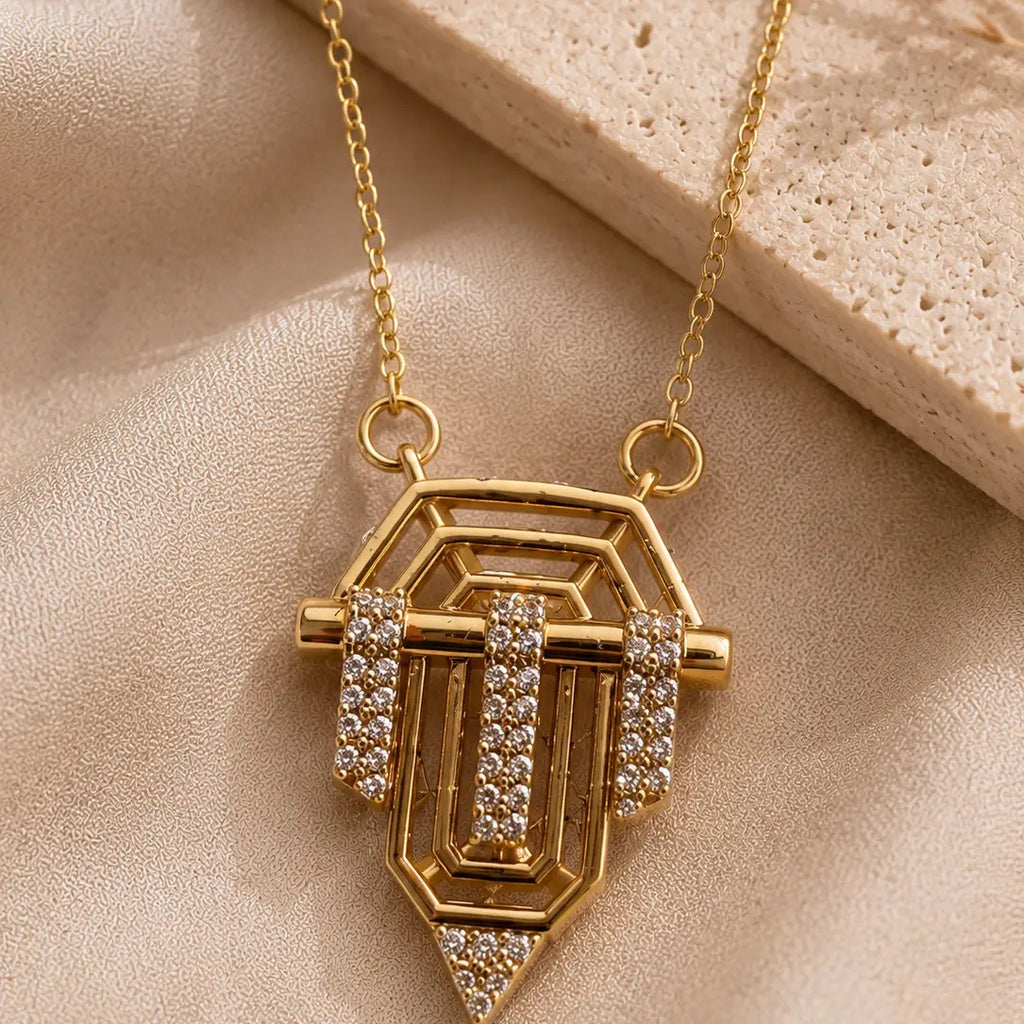 CZ Shield Crystal Accent Pendant Necklace – Stainless Steel