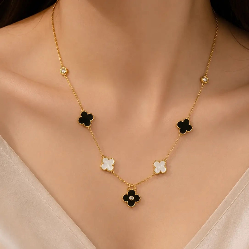 Multi Clover with Crystal Pendant Necklace–Gold Plated