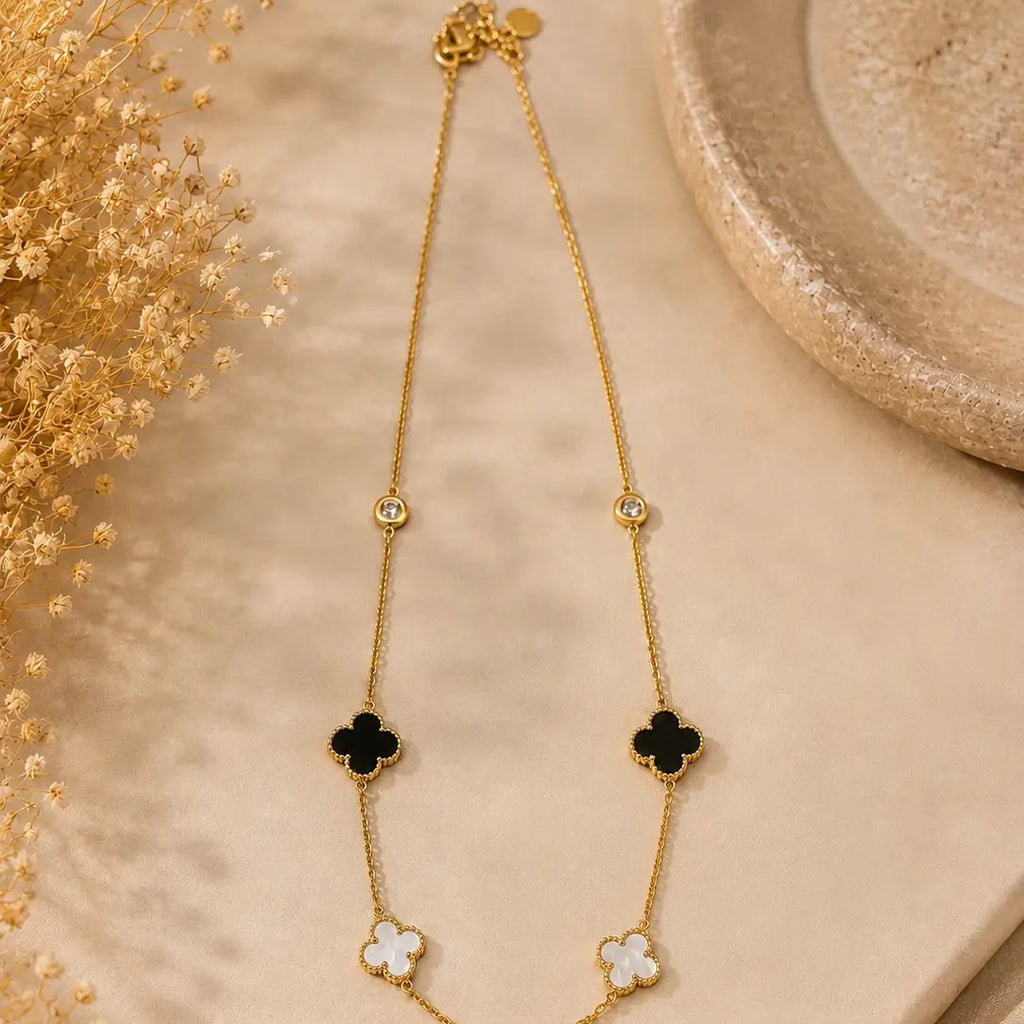 Multi Clover with Crystal Pendant Necklace–Gold Plated