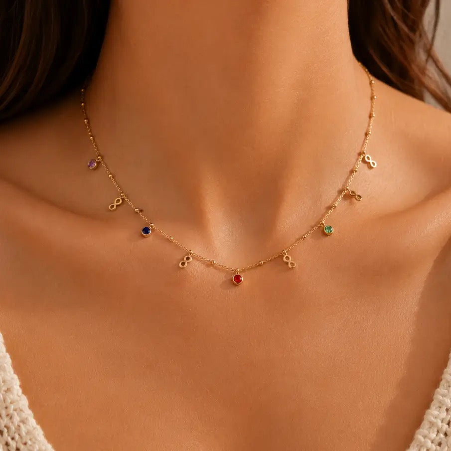 Infinity & Multicolor Charm Necklace – Stainless Steel