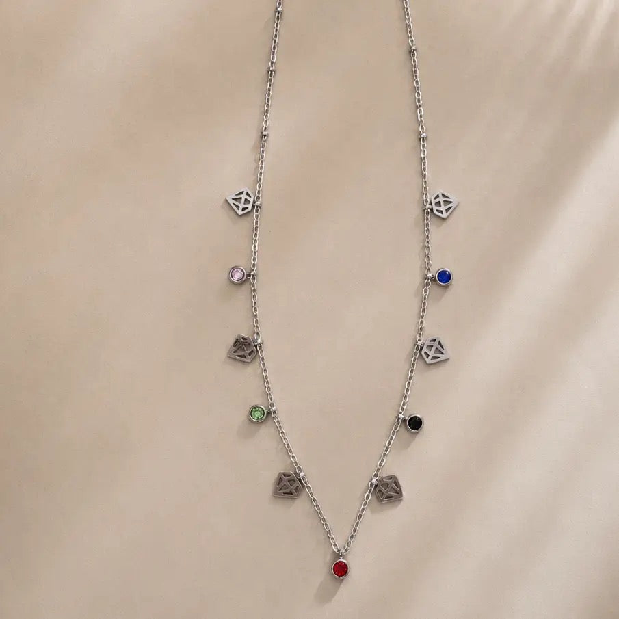 Dimond Shaped & Multicolor Charm Necklace – Stainless Steel