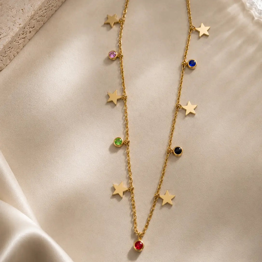 Star & Multicolor Charm Necklace – Stainless Steel