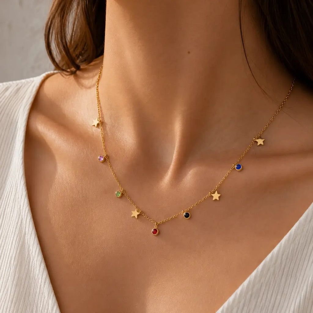Star & Multicolor Charm Necklace – Stainless Steel