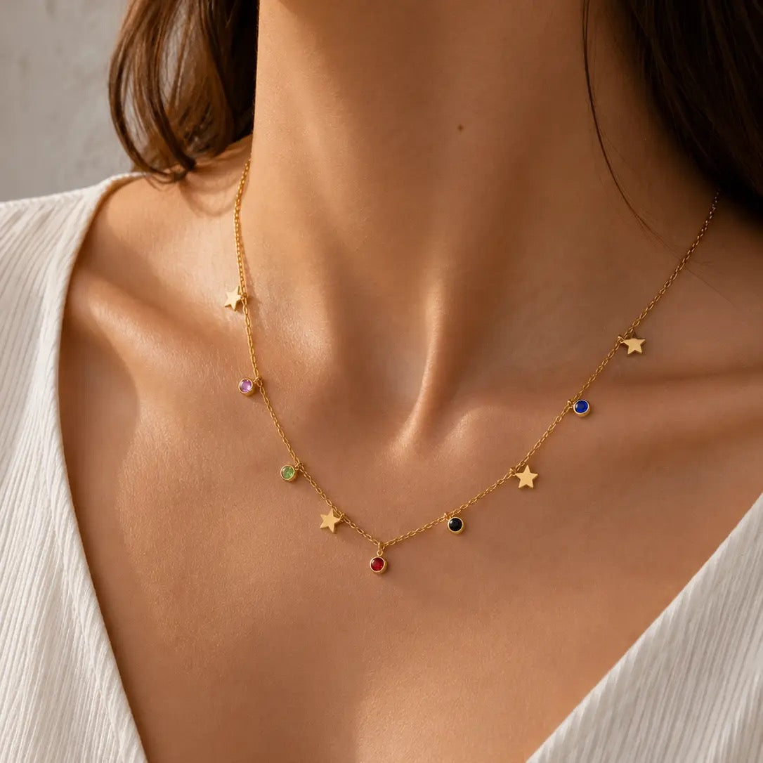Star & Multicolor Charm Necklace – Stainless Steel