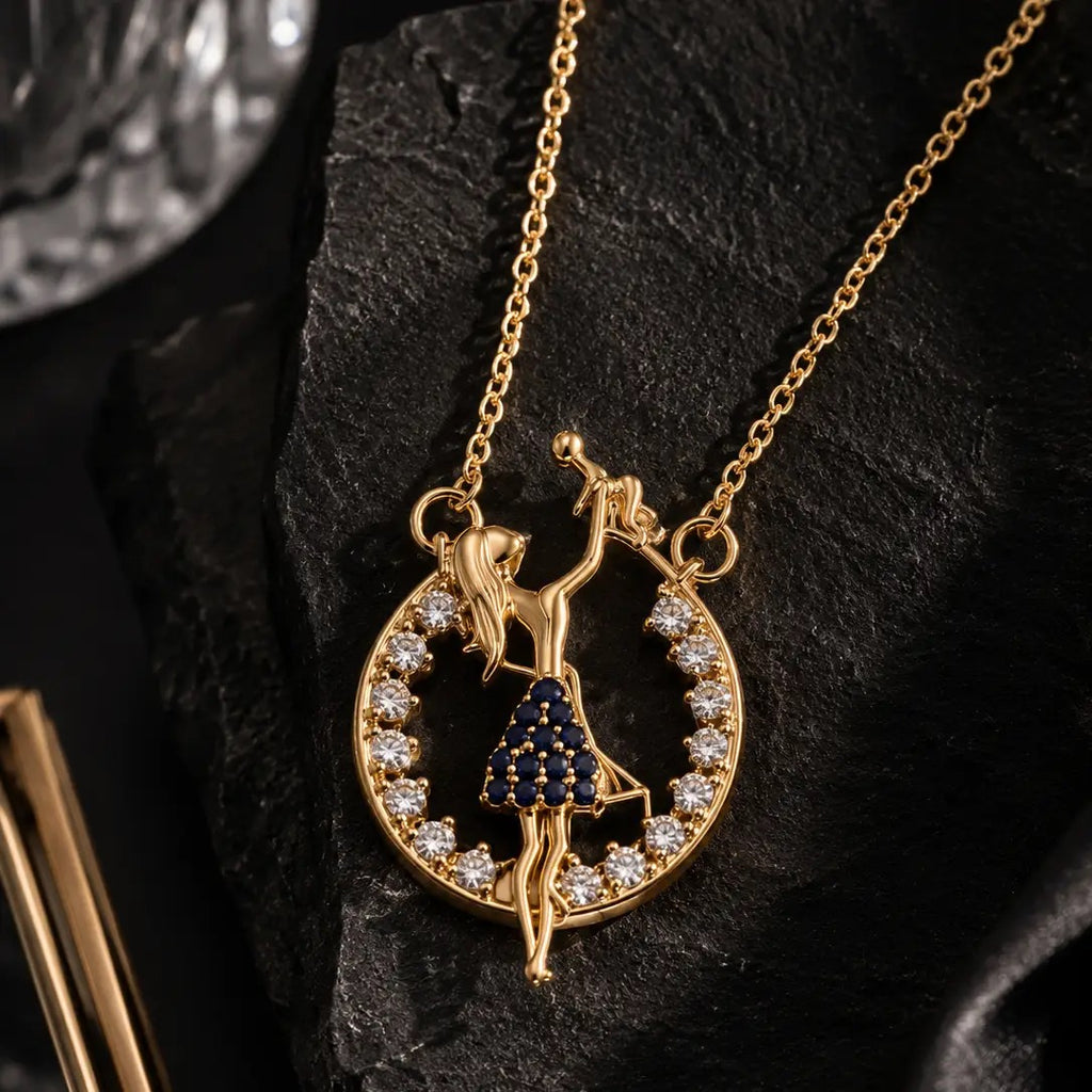 Crystal Accent Girl Pendant Necklace – Gold Stainless Steel