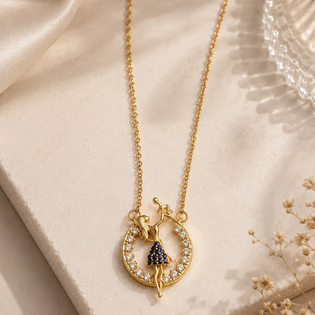 Crystal Accent Girl Pendant Necklace – Gold Stainless Steel