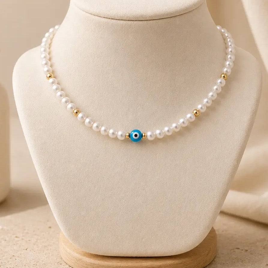 Pearl Evil Eye Beaded Necklace