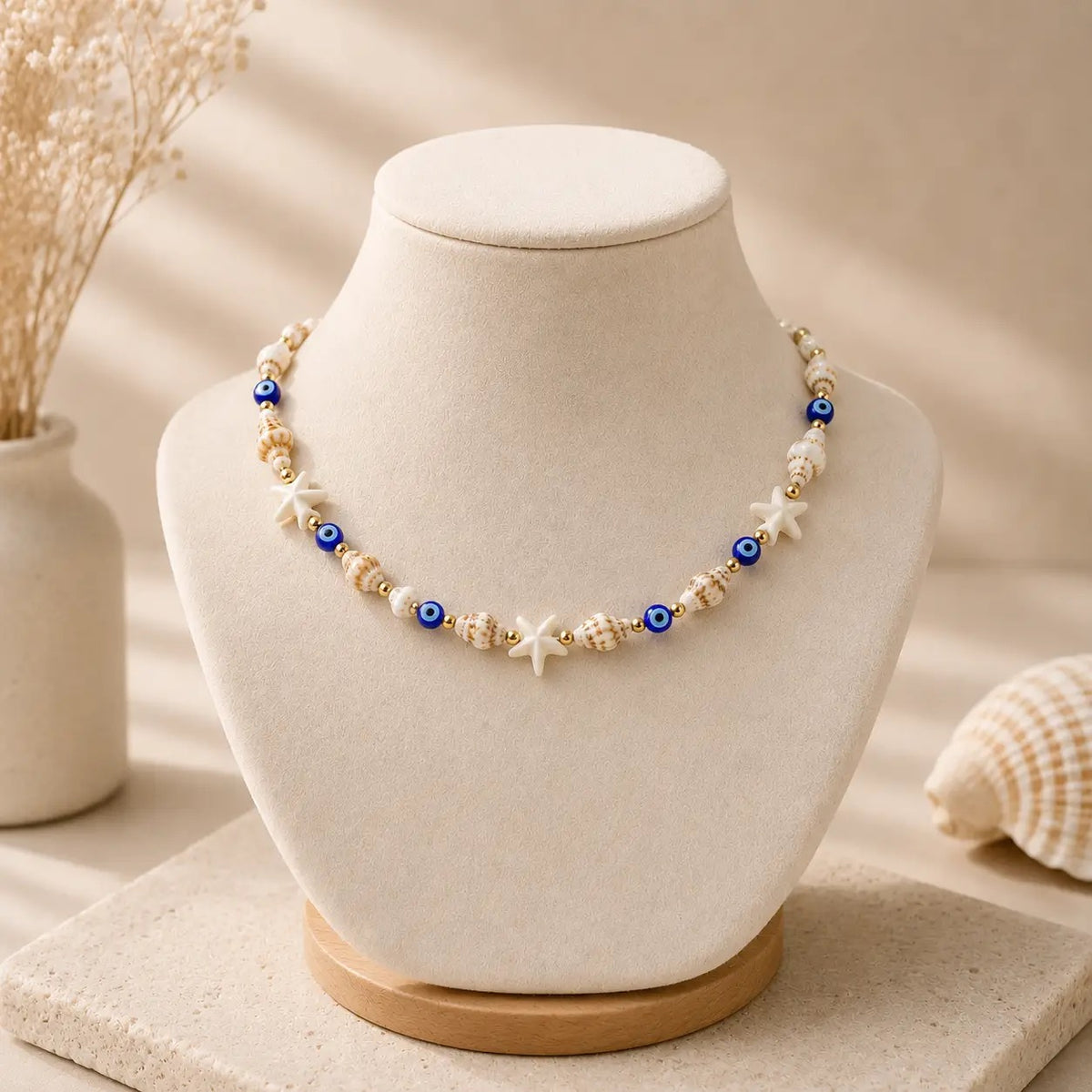 Handmade Seashell & Evil Eye Necklace - Nature-Inspired