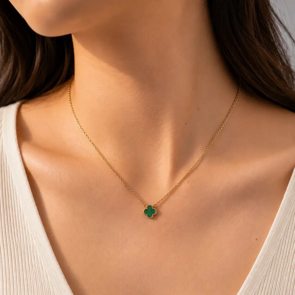 Extra Petite Green Clover Pendant Necklace - Gold Plated