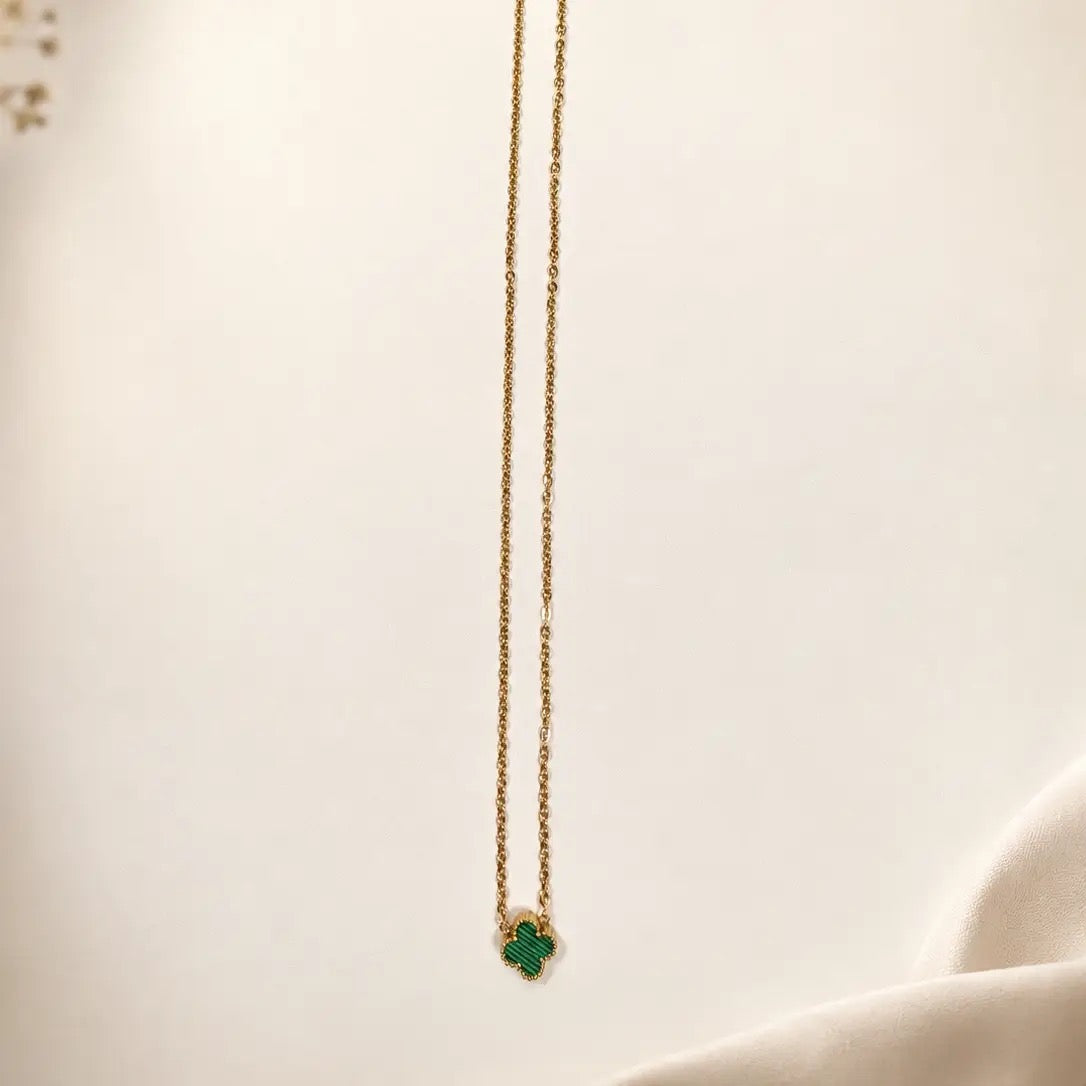 Extra Petite Green Clover Pendant Necklace - Gold Plated