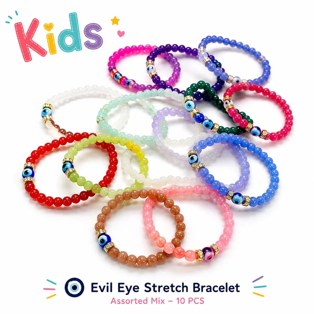 Kids Evil Eye Stretch Bracelets - Assorted Color Mix | Set of 10