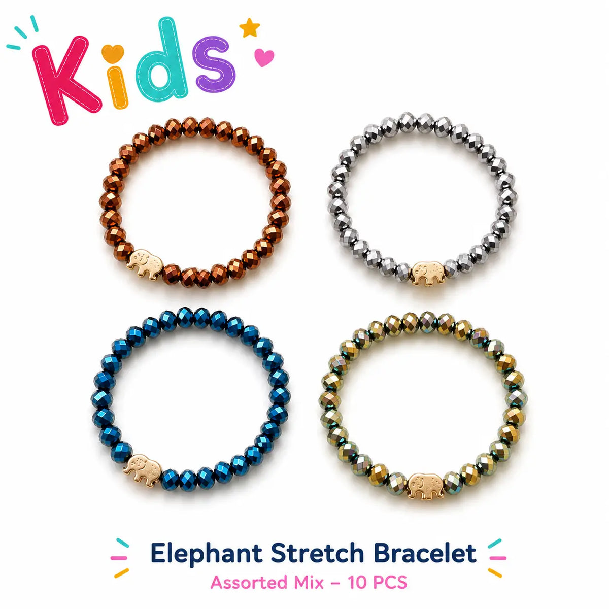 Kids Elephant Stretch Bracelet Set of 10 – Assorted Mix