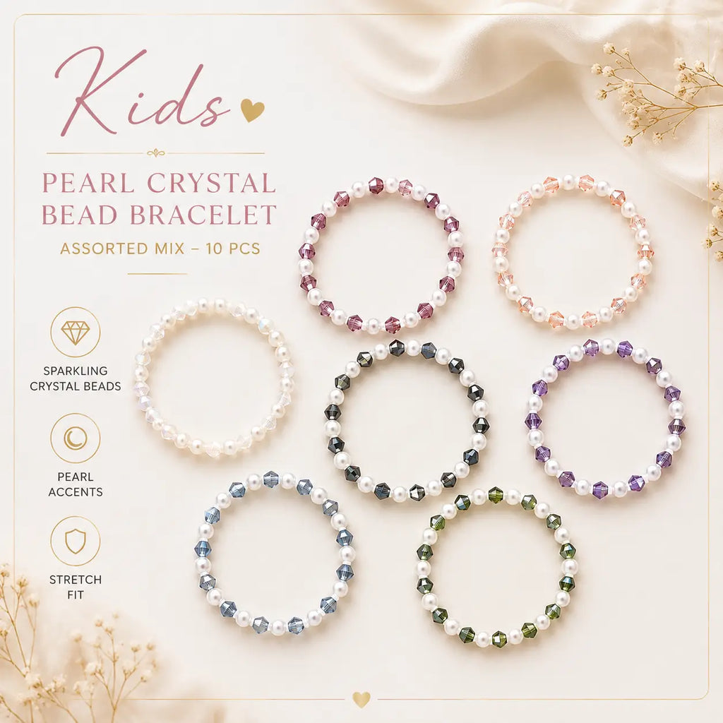 Kids Pearl Crystal Bracelet Set of 10 – Assorted Mix