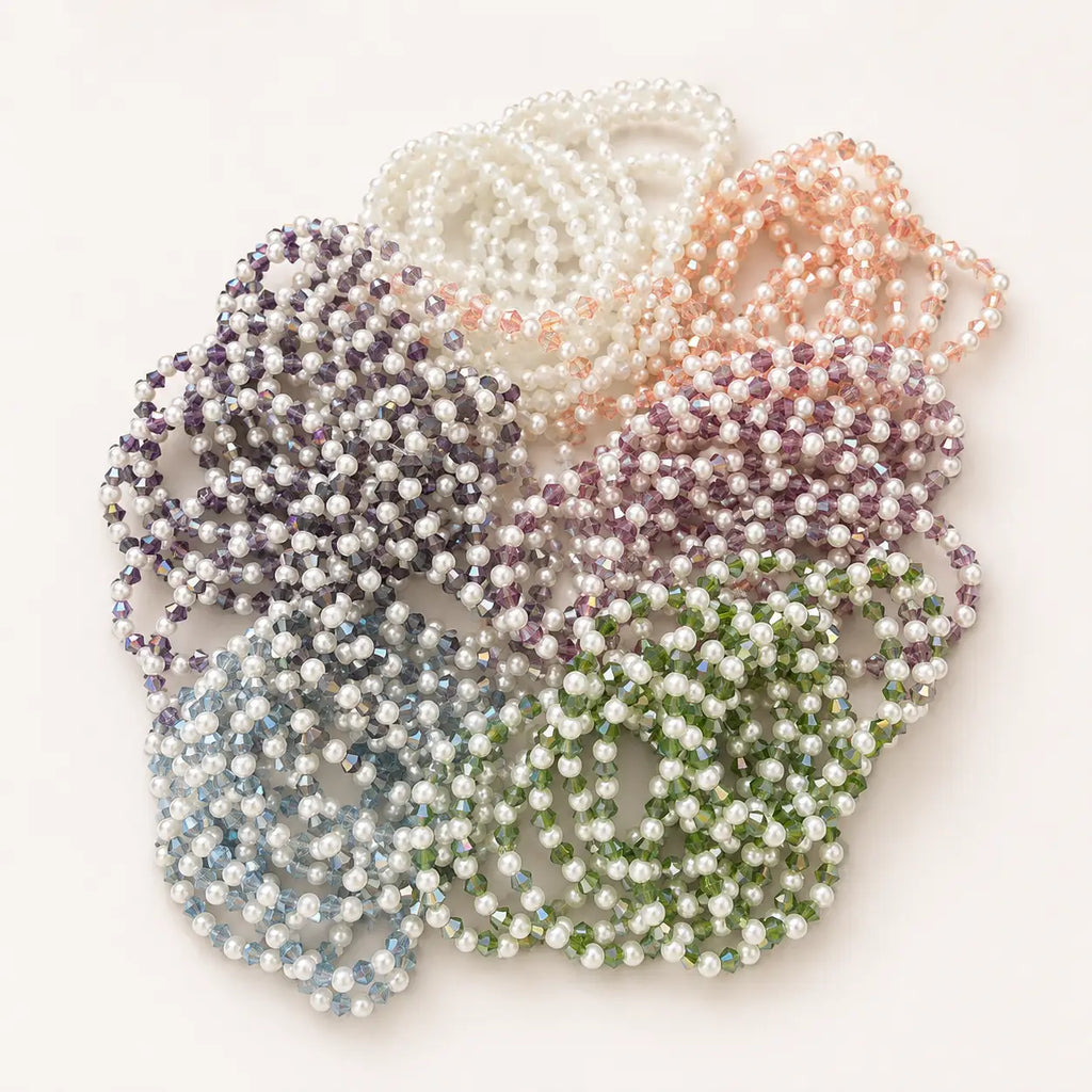 Kids Pearl Crystal Bracelet Set of 10 – Assorted Mix