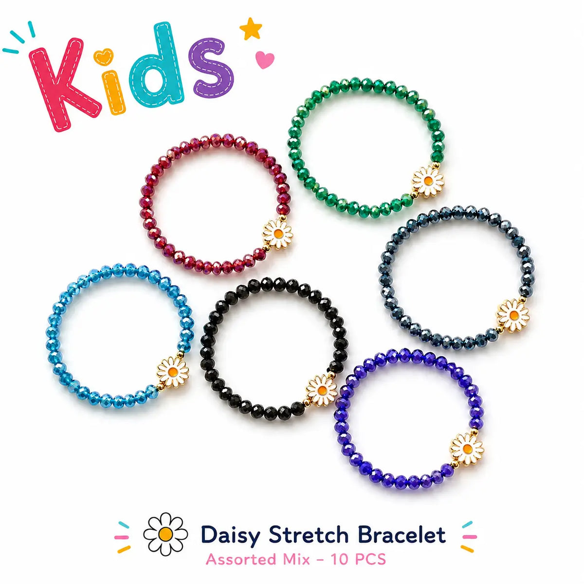Kids Flower Charm Bracelet – Assorted Mix 10 PCS