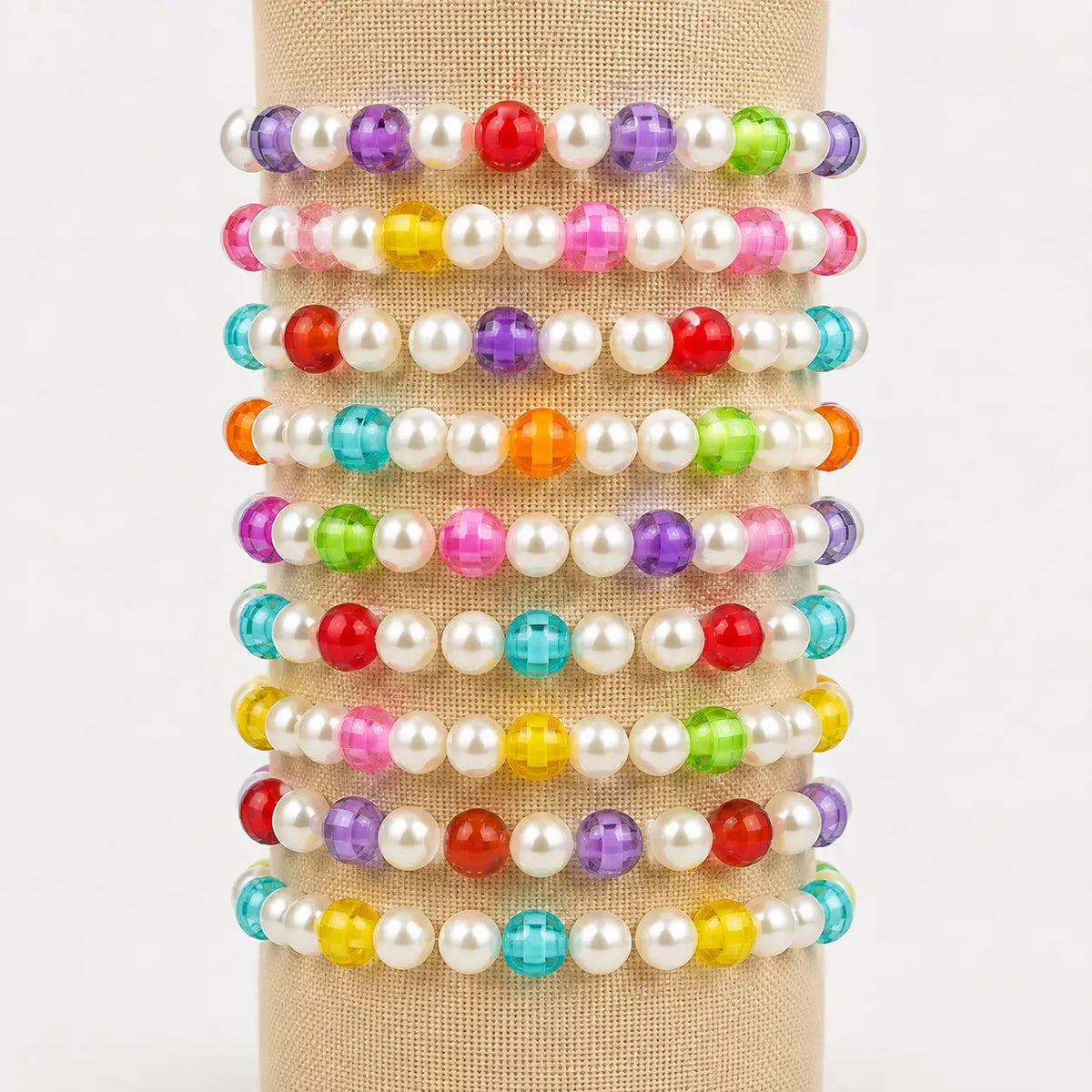 Kids Pearl Color Bead Bracelet Set of 10 – Assorted Mix