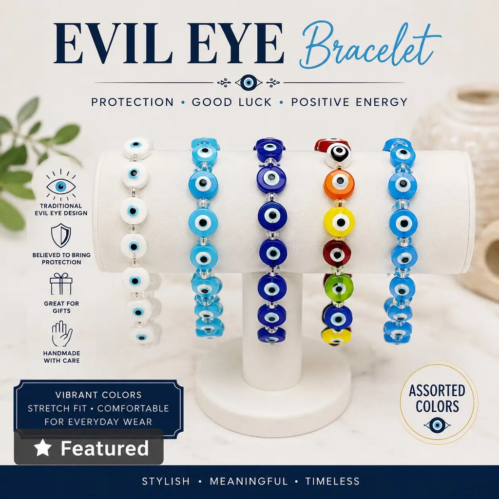 Evil Eye Flat Stone Stretch Bracelet – Assorted Colors