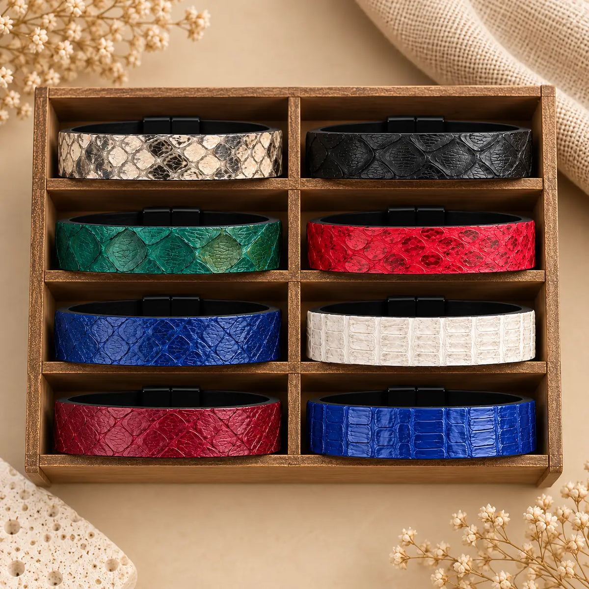 Genuine Snakeskin 1/2" Bracelet – Magnetic Clasp