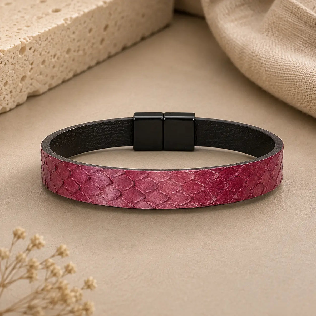 Genuine Snakeskin 1/2" Bracelet – Magnetic Clasp