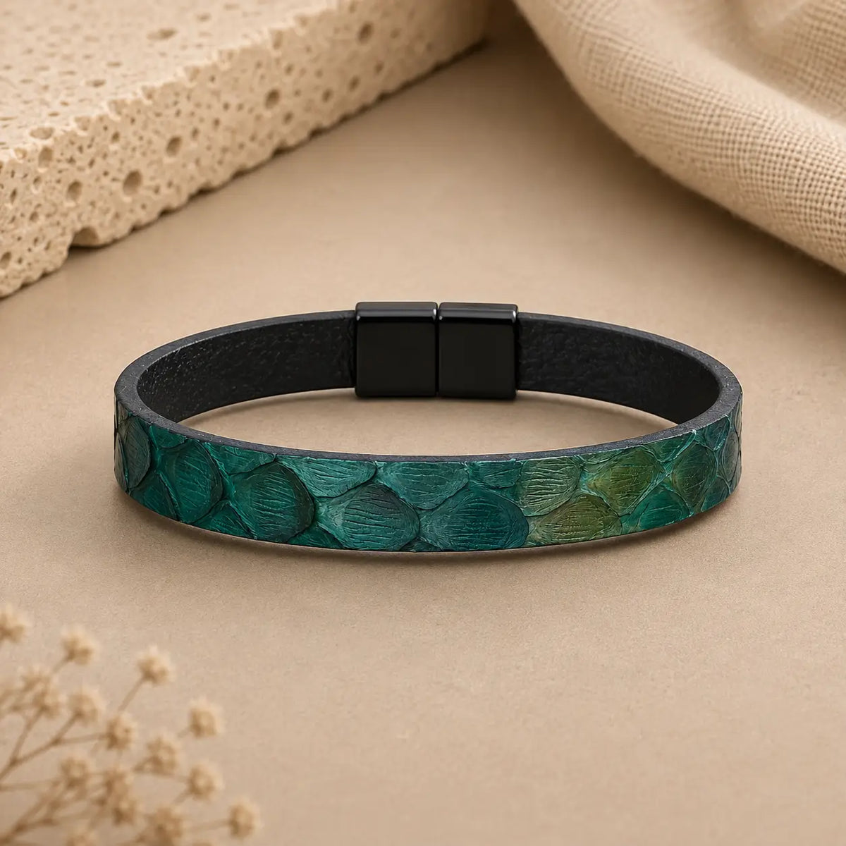 Genuine Snakeskin 1/2" Bracelet – Magnetic Clasp