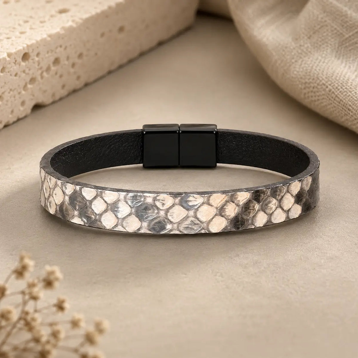 Genuine Snakeskin 1/2" Bracelet – Magnetic Clasp