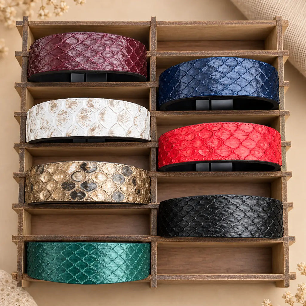 Genuine Snakeskin Tapered 1" Bracelet – Magnetic Clasp