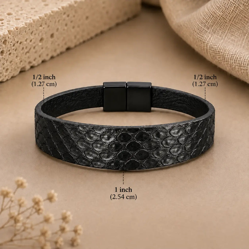 Genuine Snakeskin Tapered 1" Bracelet – Magnetic Clasp