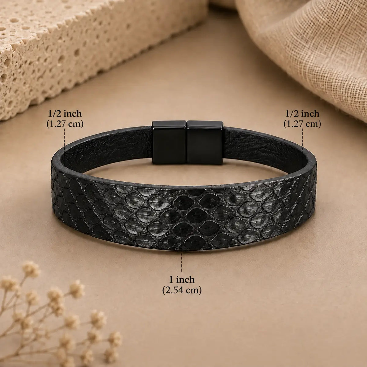 Genuine Snakeskin Tapered 1" Bracelet – Magnetic Clasp