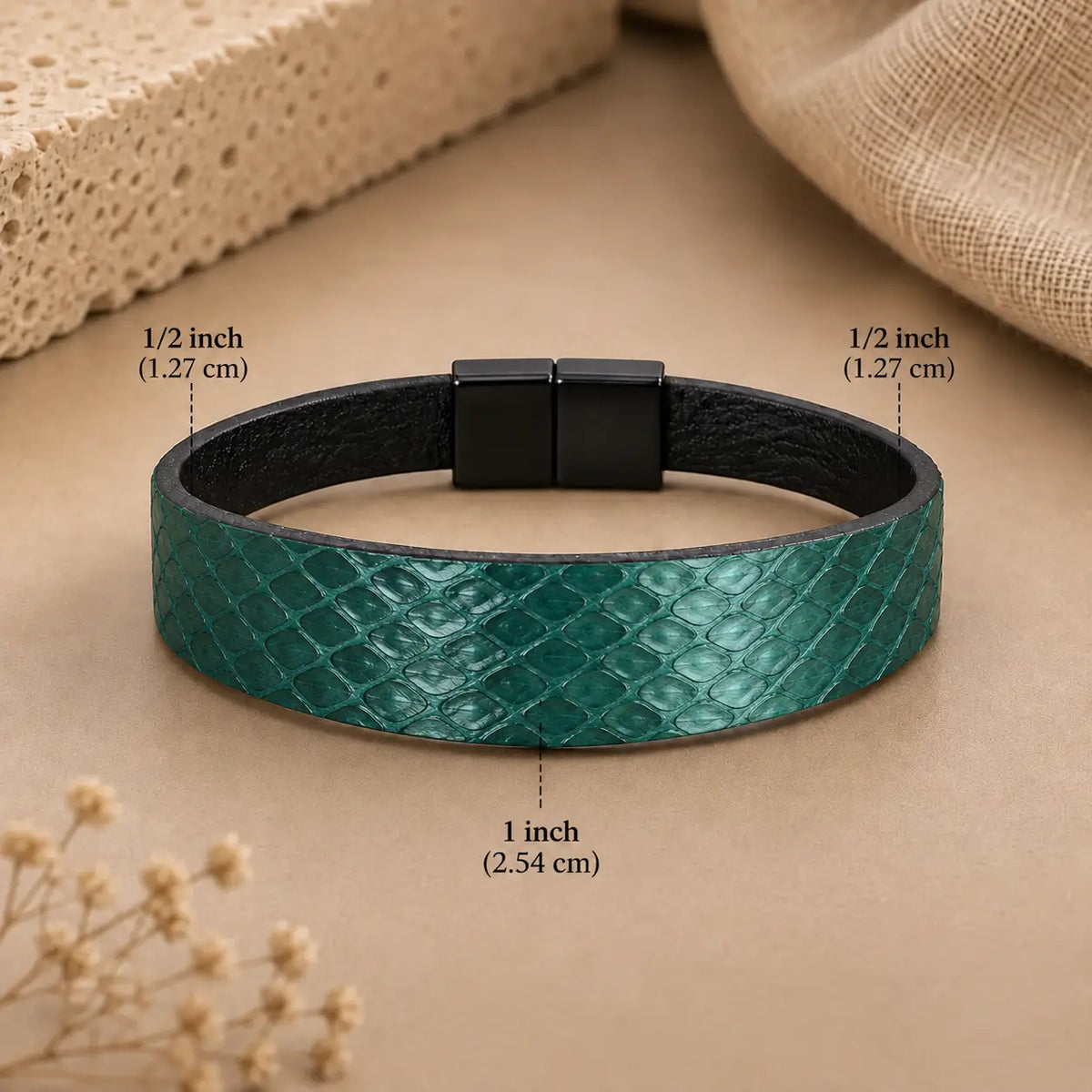 Genuine Snakeskin Tapered 1" Bracelet – Magnetic Clasp