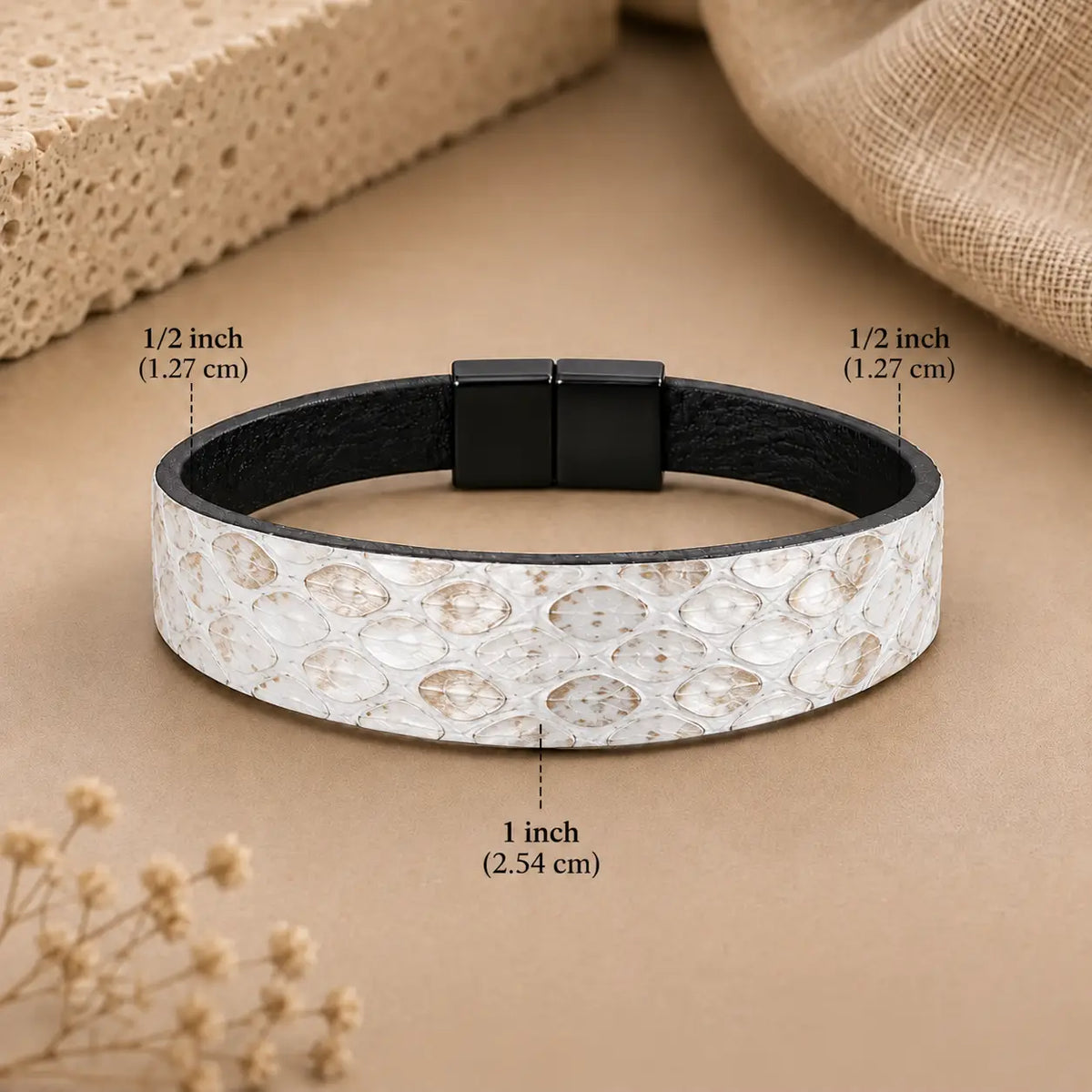 Genuine Snakeskin Tapered 1" Bracelet – Magnetic Clasp