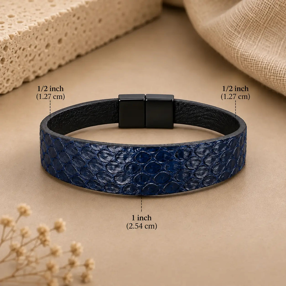 Genuine Snakeskin Tapered 1" Bracelet – Magnetic Clasp