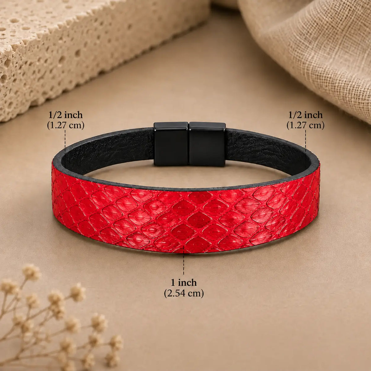 Genuine Snakeskin Tapered 1" Bracelet – Magnetic Clasp